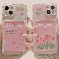 Korean Cute Pink Bow Photo Card Slot Bag Case For Samsung Galaxy S24 Ultra S23 FE S22 A55 A35 A34