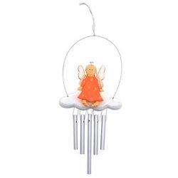 'Angel-Themed Wood Wind Chime in Orange from Bali'