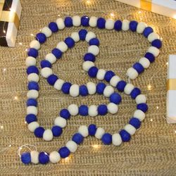 Navy Pompoms,'Artisan-Made Wool Felt Garland in Navy and Ivory Shades'