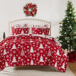 Snowflakes Holiday Matelassé Coverlet Set, Red, 3-Piece King by Greenland Home Fashions in Red (Size TWIN)