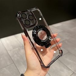 TEMU Premium Magnetic Ring Stand Case For Iphone 16, 11, 12, 13, 14, 15 Pro With Transparent Magnetic Bumper