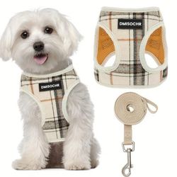 TEMU Reflective Dog Harness And Leash Set - Adjustable Soft Mesh Vest For Small Breeds, Ideal For Walking, Running & Training