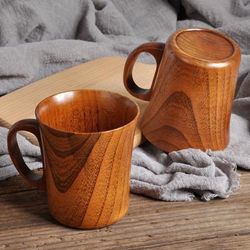 TEMU 2pcs Matching Set Of Hand Wash Only, Reusable, Multipurpose, Natural Wood Mugs With Handles - Office Water Cups, Cups