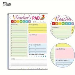 TEMU Teacher's Pad Daily Planner - 5.5 X 8.3 Inch, 50 Sheets, English Language, Paper Material, And To-do List Organizer With Top , Notes Section, And Hydration For Educators