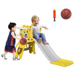 TEMU Aiyaplay Kids Slide 2 In 1 Freestanding Toddler Slide With Basketball Hoop, Basketball, Lion-themed 18-36 Months - Yellow