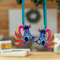 'Folk Art Alebrije-Themed Coyote-Shaped Wood Ornament Pair'