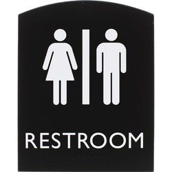 Lorell 02672 Restroom Sign, 1 Each, 6.8" x 8.5" Height, Rectangular Shape, Easy Readability, Braille, Plastic, Black LLR02672