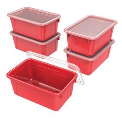 Storex 62407U05C Cubby Bin with Lid, 12.28 x 7.95 x 5.23, Red, 5/Pack - Pack of 5 STX62407U05C
