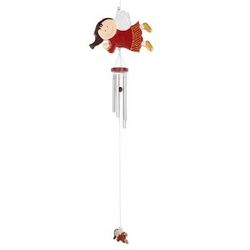 'Hand-Painted Red Wood Angel Wind Chime Christmas Decor'