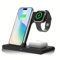 TEMU 3in 1 Fast Wireless Charger, Portable & Foldable Wireless Charging Station Suitable For Iphone 16 15 14 Pro Max 11, For Iwatch 6 5 4 3 2 Se, For Airpods 3 2 Pro Multiple Devices