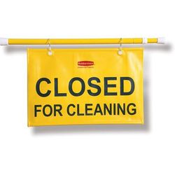 Rubbermaid FG9S1500YEL Safety Sign, "Closed for Cleaning", Extends 49-1/2", Yellow - Case of 6 RCP9S1500YWCT