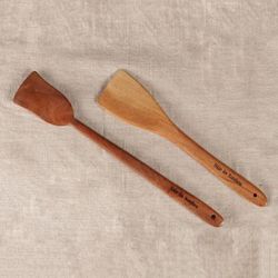 'Hand-Carved 2-Piece Neem Wood Spatula Set Crafted in India'