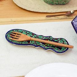 'Folk Art Talavera-Inspired Ceramic Fish-Themed Spoon Rest'