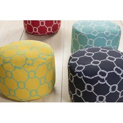 Szeghalom 13"H x 20"W x 20"D Coastal Teal/Off White Outdoor Pouf - Boutique Rugs