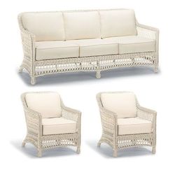 Hampton 3-pc. Sofa Set with Two Lounge Chairs in Ivory Wicker - Standard, Charcoal - Frontgate