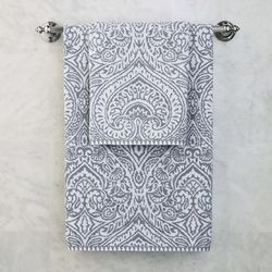 Nyah Damask Bath Towels - Chambray, Hand Towel in Chambray - Frontgate