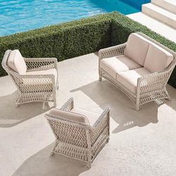 Hampton 3-pc. Loveseat Set in Ivory Wicker - Quick Dry, Indigo - Frontgate