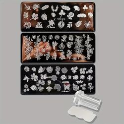 TEMU 4-piece Nail Kit, Full Cover Flower, Leaf, Rose Patterns, Diy Nail Art Print Templates, Nail Polish Transfer Tools, -free