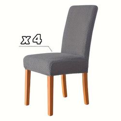 TEMU 4pcs Stretch Jacquard Dining Chair Covers - Modern, Elastic Slipcovers For Home & Hotel Chairs, Machine Washable