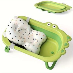 TEMU Baby Bath Tub For Toddler Kids Infant Ergonomic Foldable Secure Non-slip Portable With Baby Cushion For 0-3 Years Green