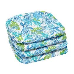 BH Outdoor Performance Set of 4 Stacking Chair Pads by BrylaneHome in Blue Fern Patio Cushion
