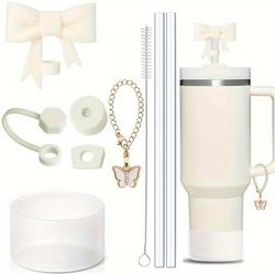 TEMU 9pcs Accessories For 40oz Tumbler Cup 3pcs Spill Proof Stopper 1pc Straw Cover Cap For 10mm Straws 1pc Silicone Boot 1pc Charm Chain 2pcs Straw And 1pc Brush