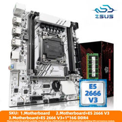 ZSUS X99-W Motherboard Set Kit With LGA2011-3 Xeon E5 2666 v3 CPU DDR4 16GB (1*16GB) 2133MHZ RAM Memory NVME M.2 SATA