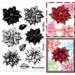 Christmas Layered Poinsettia Clear Stamp Winter Plants Flower Leaf Decoration Silicone Clear Stamp Seals for DIY Scrapbooking