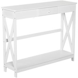 TEMU HOMCOM Table Console Table d'entrée avec 1 tiroir + 1 étagère dim. 100L x 30l x 81H cm en bois Blanc