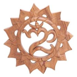 Sunnyside Om,'Hand Carved Suar Wood Wall Hanging Sanskrit Om'