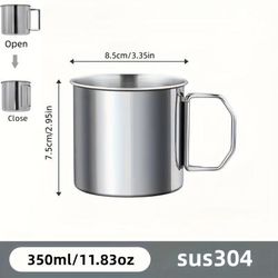 TEMU Stainless Steel Insulated Travel Mug 250ml/350ml/550ml - Foldable Outdoor Cup, Keeps Drinks Hot Or Cold, Ideal For Camping And