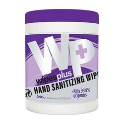 WipesPlus 33884 WipesPlus Hand Sanitizing Wipes, 70% Isopropyl Alcohol, 240 Count Per Canister, White, Case of 12