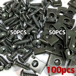 TEMU 100pcs Cheshjong U-clamp Screws For Car Repair - Metal Interior Fender & Bumper Clips, Self-tapping Auto Maintenance