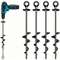 TEMU 4-pack Heavy-duty 18-inch Spiral Ground Anchors, Iron Fixing Nails For Tents, Trampolines, Outdoor Securement, Garden Stakes - Strong Anchor Set