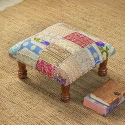 Dreams from Paradise,'Indian Classic Patchwork Ottoman Footstool in Bright Hues'