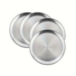 TEMU 2/4/8/10pcs Stainless Steel Plates 7.87inch Dinner Plates For Picnic Outdoor Camping Service, Reusable And Dishwasher Safe, Kitchen Supplies