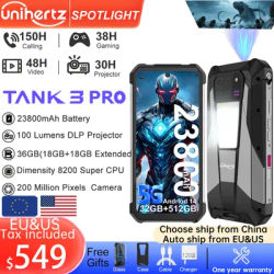 Unihertz Tank 3 Pro 8849 Rugged 5G Phone with 100 Lumens Projector Android 14 32GB 512GB 23800mAh Waterproof Phone WIFI 6 NFC