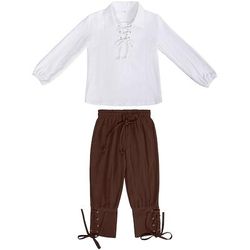 Vintage Medievale Rinascimento Pantaloni Abiti Camicia Pirata Ranger Tinta unica Costume Ragazzi Costumi da pirata Mascherata Settimana del libro Performance Mascherata LARP Bambini Camicia Pantaloni