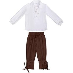 Vintage Medievale Rinascimento Pantaloni Abiti Camicia Pirata Ranger Tinta unica Costume Ragazzi Costumi da pirata Mascherata Settimana del libro Performance Mascherata LARP Bambini Camicia Pantaloni