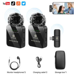 PULUZ Wireless Lavalier Microphone Portable Audio Video Recording Mini Mic for iPhone Android Outdoor Live Broadcast Phone Mic