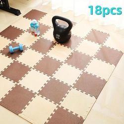 TEMU 18pcs Pattern Interlocking Foam Floor Mats, Eva Material, Solid Color, Room And Bedroom - In Beige/coffee, Beige/navy, Pink/navy, Yellow/green, Yellow/pink, Pink/green