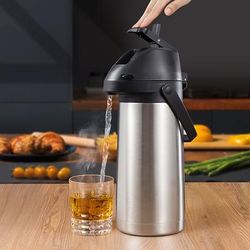 TEMU 1pc Stainless Steel Vacuum Insulated Beverage Dispenser, 1.9l Portable Coffee Warmer With Push Button, Multipurpose Thermal Car Mug For Hot And Cold Drinks