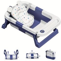 TEMU 1pc And Bath, Suitable For 0-6-12 Months, Foldable Bath With , Portable Bath For Travel Saving Space, Blue