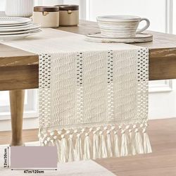 TEMU Braided Lace Table Runner - 100% Polyester, Rectangular, Parties, Restaurants, And Farmhouse Home Decor, Bohemian Style, Tablecloth