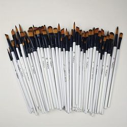 TEMU 48pcs Artist Paint Brush Set With Premium Wooden Handles & Nylon Bristles - Includes Round, Flat, Angled Tips For Acrylic, Watercolor, Oil, Crafts