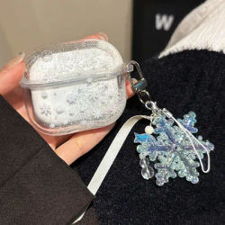 Dreamy Snowflake Quicksand Christmas Case For AirPods 4 ANC for Apple AirPods 1 2 3 Pro Pro2 Hard Earphone Cover with Keychain