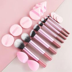 TEMU Makeup Brush Sets, 19pcs Plastic Daily Portable Makeup Egg&make-up Powder Puff&eyelash Curler&storage Bagmultifunctional Beauty Brushes For Making Up Supply Suitable For Types