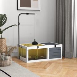 TEMU Tortoise House, Wooden , Tortoise Enclosure With Adjustable Lamp Holder, Openable Lids, Pull-out Trays - Grey
