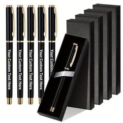 TEMU 5-pack Golden Metal Ballpoint Pens With Custom Engraving And Gift Boxes, Snap Closure, Round Barrel And Advertising Gifts