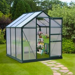 TEMU Polycarbonate Greenhouse, Large Walk- House With Slide Door And Window, Garden Plants With Aluminium Frame And Foundation